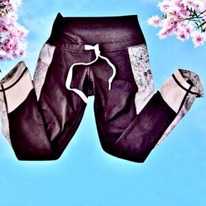 Lululemon Brown Leggings High Waist with Pink Print Panel